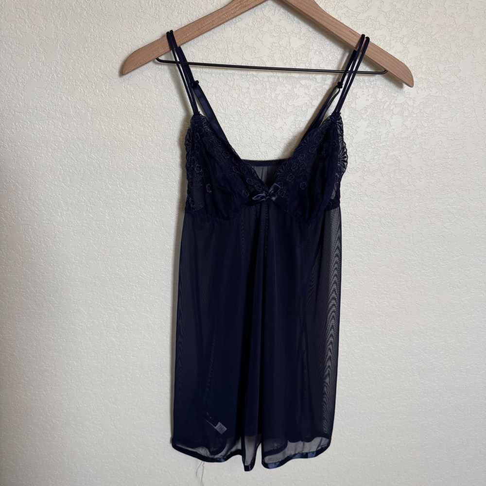 Coquette Sheer Mesh Just Sexy Lingerie Babydoll Slip Dress Large Navy Blue